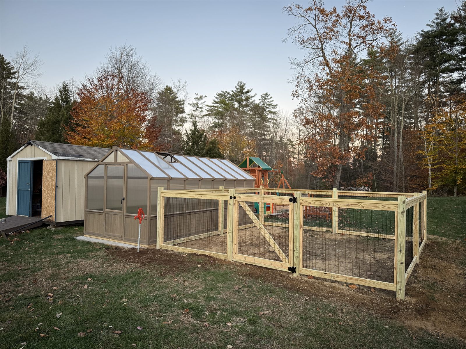 Finished greenhouse with deer-proof fenced garden enclosure — GSS, NH