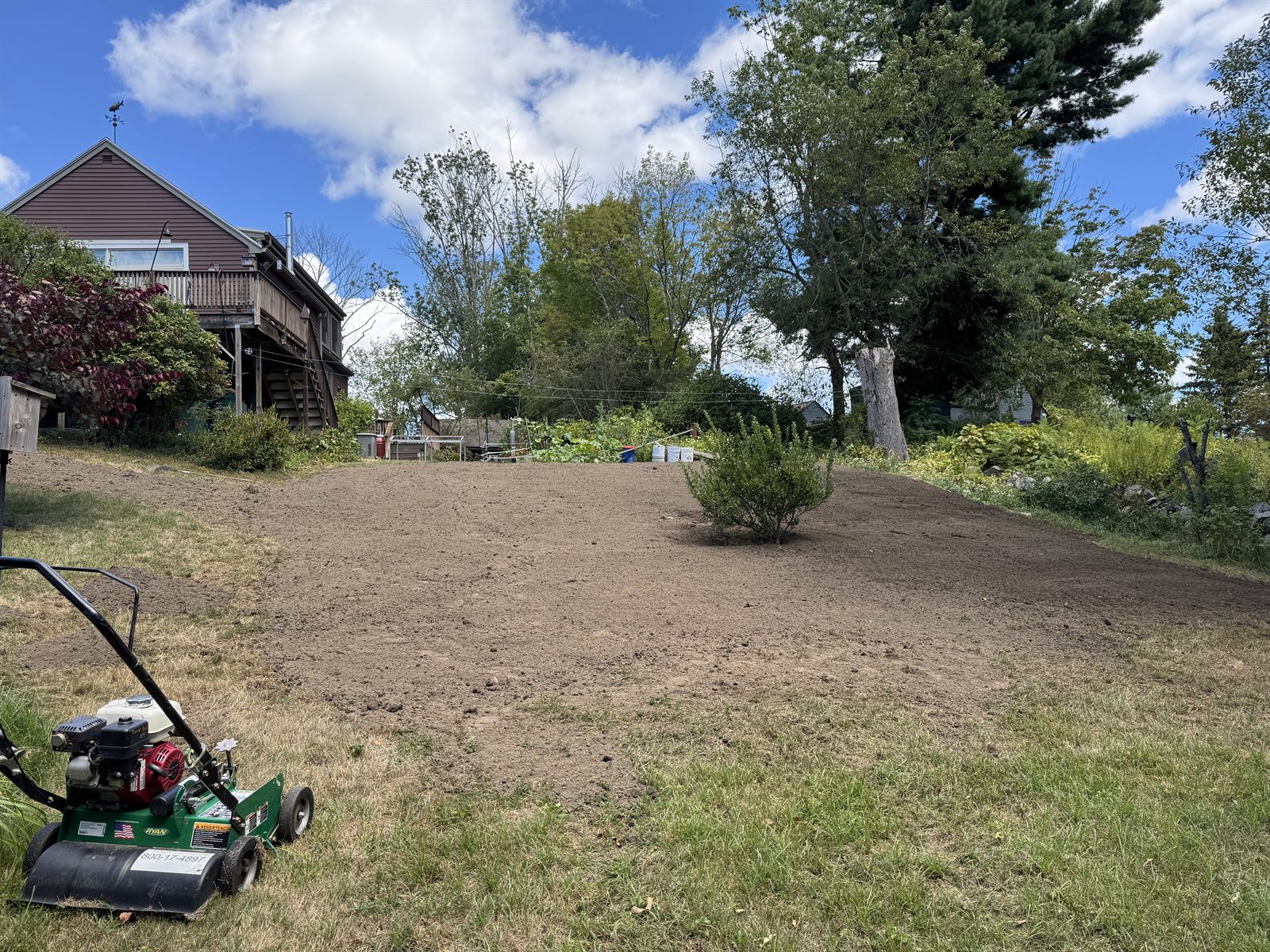 Graded lawn seedbed with slit-seeder — GSS soil-first lawn work
